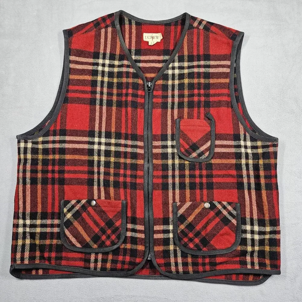 Vintage J.Crew Wool‎ Hunting Vest Men’s Size XL Red Plaid Oarsman Outdoorsman